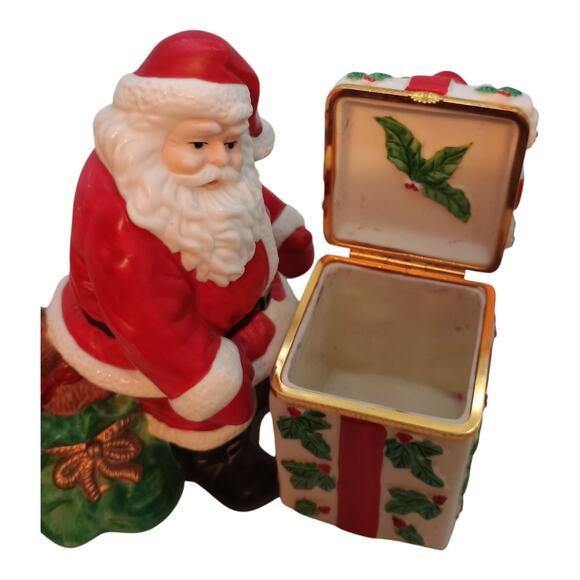 Partylite Santa Claus Bag Of Toys Present Candle Holder-Trinket Box Ceramic - Picture 6 of 11
